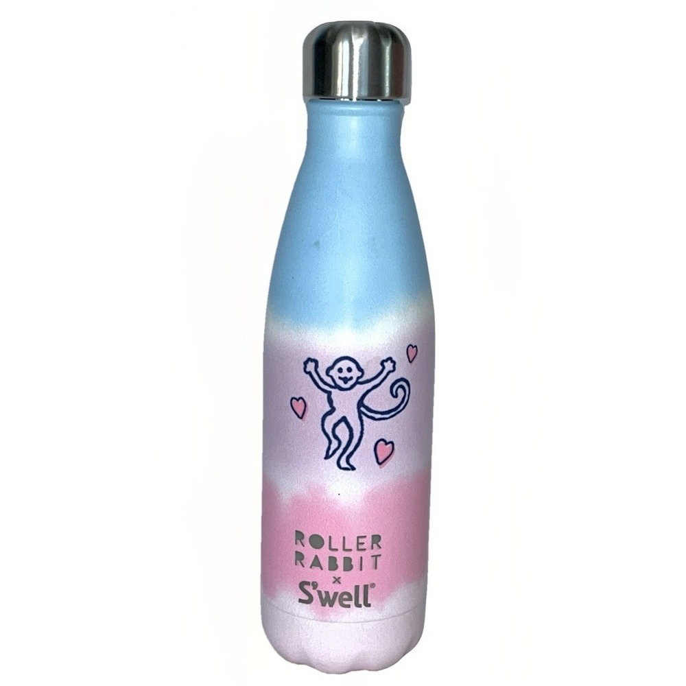 Roller Rabbit x Swell Stainless Steel Water Bottle 17 oz 2010 Monkey Pink Hearts